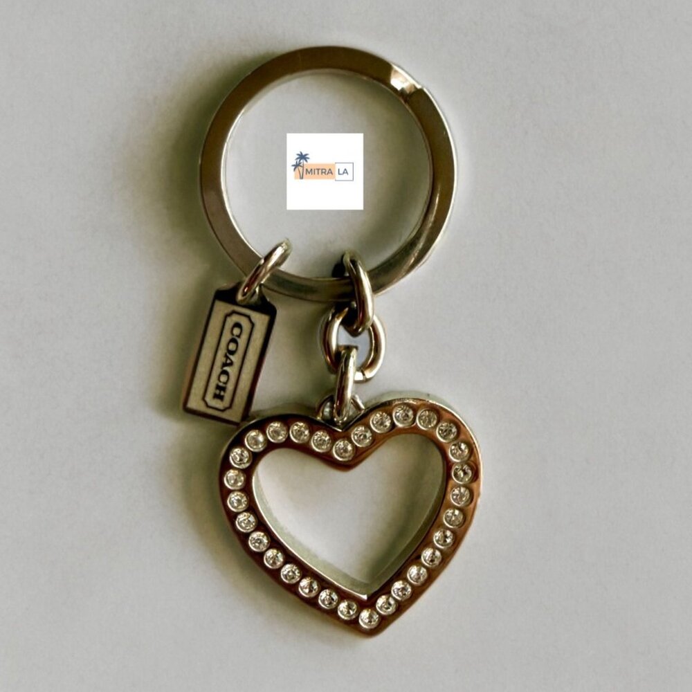 Coach Silver Rhinestone Heart Keychain Key Ring
